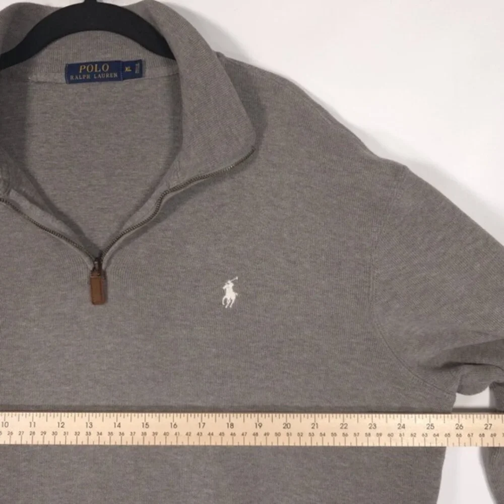 POLO RALPH LAUREN Men’s 1/4 Zip Pullover Sweater Gray‎ 100% Cotton Size XL